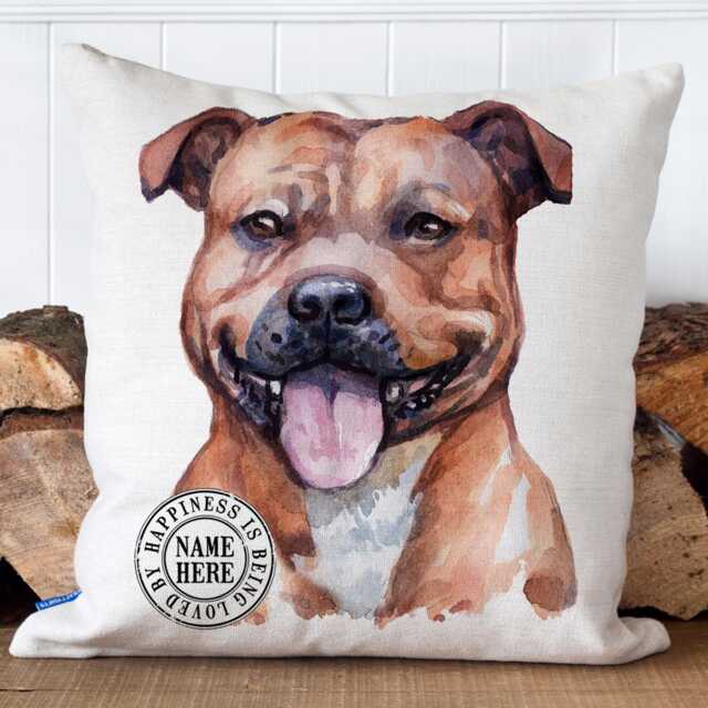 Personalised Tan Staffy Cushion Cover Dog Throw Pillow Custom Dogs Bed Decor New Puppy Birthday Gift Staffordshire Bull Terrier Ekdc33 - image 1