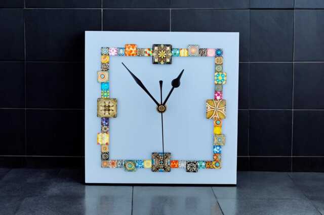 Blue Square Wall Clock 20cm - Handmade Glass Mosaic Modern Home Decor - image 1