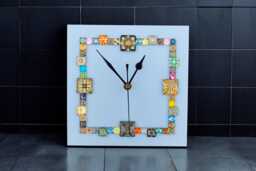 Blue Square Wall Clock 20cm - Handmade Glass Mosaic Modern Home Decor