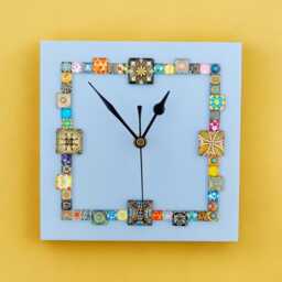 Blue Square Wall Clock 20cm - Handmade Glass Mosaic Modern Home Decor - thumbnail 3