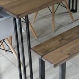 Handmade Industrial Dining Table & Bench Set, Redwood Pine, Steel Legs - thumbnail 2