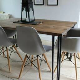 Handmade Industrial Dining Table & Bench Set, Redwood Pine, Steel Legs - thumbnail 3