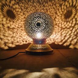 Handmade Moroccan Brass Table Lamp - Solid Ambient Light Boho Lighting Moorish Decor - thumbnail 2