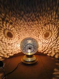 Handmade Moroccan Brass Table Lamp - Solid Ambient Light Boho Lighting Moorish Decor - thumbnail 1