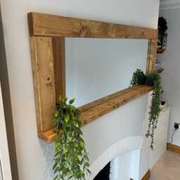 Handcrafted English Oak Waxed Mirror With Shelf - Rustic Farmhouse Decor - thumbnail 4