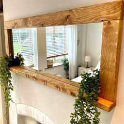 Handcrafted English Oak Waxed Mirror With Shelf - Rustic Farmhouse Decor - thumbnail 3