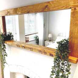 Handcrafted English Oak Waxed Mirror With Shelf - Rustic Farmhouse Decor - thumbnail 2