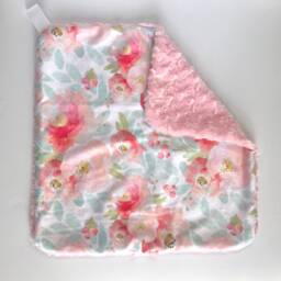 Floral Cuddle Blanket, Girl Blanket, Minky Blankie, Lovey, Baby Pink White New Gift, Modern Nursery - thumbnail 3