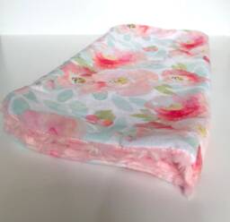Floral Cuddle Blanket, Girl Blanket, Minky Blankie, Lovey, Baby Pink White New Gift, Modern Nursery - thumbnail 1