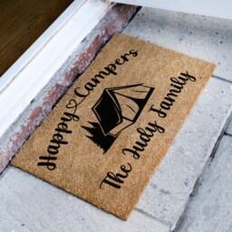 Personalized Tent Doormat - Camping Door Mat Happy Campers Family Name Travelling Camper Coir Rug - thumbnail 2
