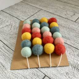 Farmhouse Pastel Felt Ball Curtain Tie Back 100% Wool - thumbnail 3