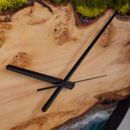 Wooden Wall Clock With Moss, Green Moss Scandinavian Home Decor, Resin Wood Art - thumbnail 3