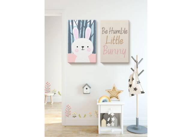 Nursery Room Wall Decor. Be Humble Wallpaper. Baby Art. Bunny Picture. Cute Canvas. Printed Decor Set Of 2 - image 1