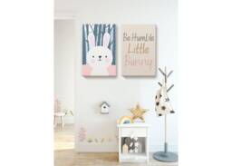 Nursery Room Wall Decor. Be Humble Wallpaper. Baby Art. Bunny Picture. Cute Canvas. Printed Decor Set Of 2 - thumbnail 1