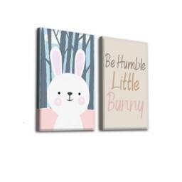 Nursery Room Wall Decor. Be Humble Wallpaper. Baby Art. Bunny Picture. Cute Canvas. Printed Decor Set Of 2 - thumbnail 2