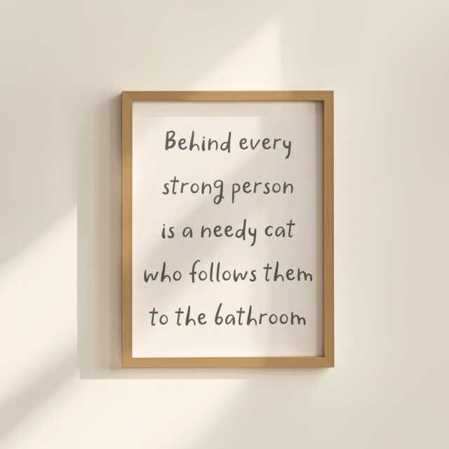Needy Cat Print - Behind Every Strong Person Is A Print, Funny Bathroom Prints, Owner Fun Themed Gift Ideas - image 1