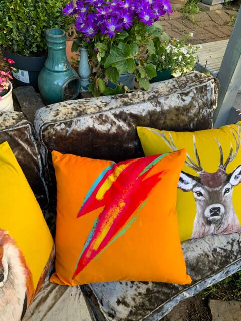 Lightning Bolt Velvet Cushion Cover Glam Rock Electro Pop Decor - image 1