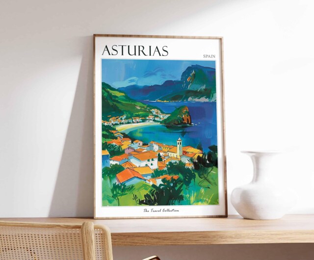 Asturias Spain Travel Poster Coastal Village Art Print - image 1