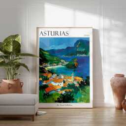 Asturias Spain Travel Poster Coastal Village Art Print - thumbnail 2