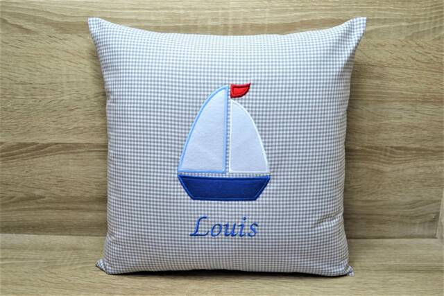 Ship Cushion 40 X cm, Sailboat Cushion, Ship Birth Name Christening - image 1