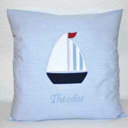 Ship Cushion 40 X cm, Sailboat Cushion, Ship Birth Name Christening - thumbnail 2