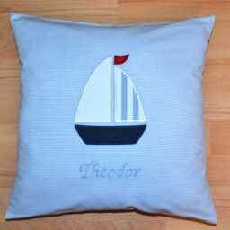 Ship Cushion 40 X cm, Sailboat Cushion, Ship Birth Name Christening - thumbnail 4