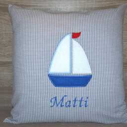 Ship Cushion 40 X cm, Sailboat Cushion, Ship Birth Name Christening - thumbnail 3