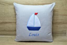 Ship Cushion 40 X cm, Sailboat Cushion, Ship Birth Name Christening - thumbnail 1