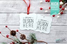 Double Sided Prague Aluminum Christmas Ornament Mockup - High Quality Digital Download - thumbnail 1
