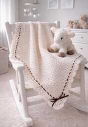 Cream Baby Blanket - Crochet Handknit Shower Gift Boy Or Girl