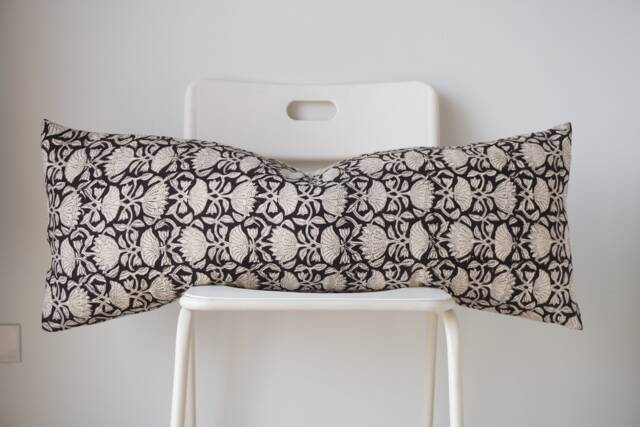Lumbar Pillow Cover Indian Block Print Floral, Natural Dyed - image 1