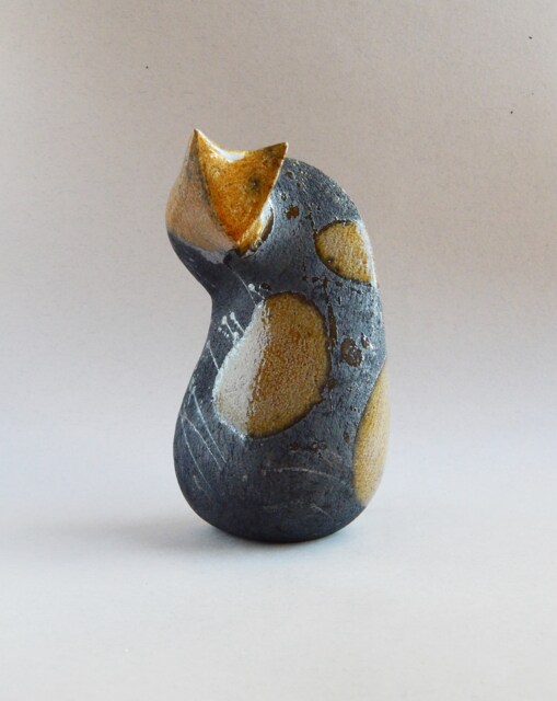 Ceramic Sculpture Of A Cat, Spotted Cat, Ceramics Raku, Cognac, Glaze, Art, Pets, Christmas Present, Original Gift, Collection Cats, Black Cat - image 1