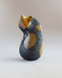 Ceramic Sculpture Of A Cat, Spotted Cat, Ceramics Raku, Cognac, Glaze, Art, Pets, Christmas Present, Original Gift, Collection Cats, Black Cat - thumbnail 1