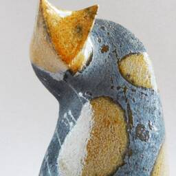 Ceramic Sculpture Of A Cat, Spotted Cat, Ceramics Raku, Cognac, Glaze, Art, Pets, Christmas Present, Original Gift, Collection Cats, Black Cat - thumbnail 2