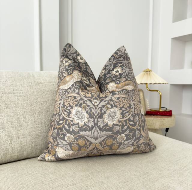 Velvet Strawberry Thief William Morris Cushion Cover Wm Pillow Cover For Home Decor - All Sizes - image 1