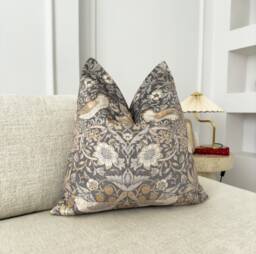 Velvet Strawberry Thief William Morris Cushion Cover Wm Pillow Cover For Home Decor - All Sizes - thumbnail 1