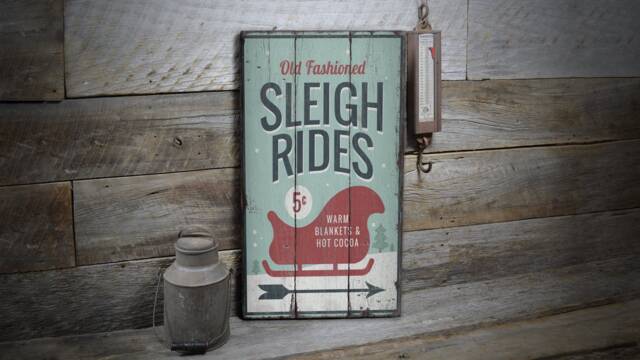 Santa Sleigh Rides, Rides Decor, Christmas Sign, Lover Wooden Sale Wall Decor - Old Sign - image 1