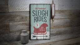 Santa Sleigh Rides, Rides Decor, Christmas Sign, Lover Wooden Sale Wall Decor - Old Sign - thumbnail 1