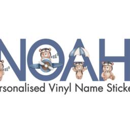 Personalised Flying Teddy Name Sticker, Bear Nursery Wall Decal, Toy Box Label, Bedroom Door Vinyl, Aviator Decor - thumbnail 3