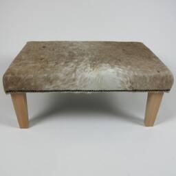 Large Beige & Cream Brindle Cowhide Footstool With Tapered Legs, 305 - thumbnail 2