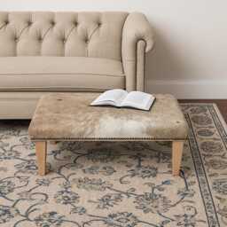 Large Beige & Cream Brindle Cowhide Footstool With Tapered Legs, 305