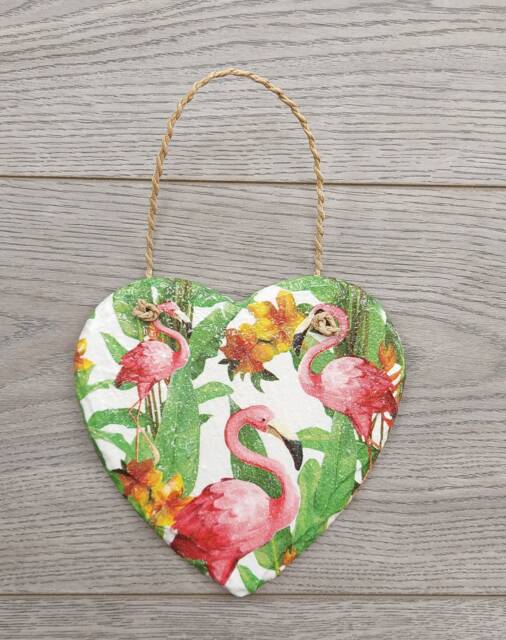 Flamingo Heart Slate Wall Hanging Tropical Home Decor - 15cm - image 1