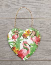 Flamingo Heart Slate Wall Hanging Tropical Home Decor - 15cm