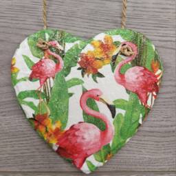 Flamingo Heart Slate Wall Hanging Tropical Home Decor - 15cm - thumbnail 2