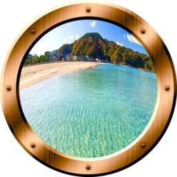 Mountain Beach Wall Decal Fake Ship Window Ocean Porthole View - Peel & Stick Modern Art - Vwaq-Bp17 - thumbnail 2