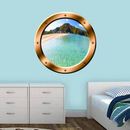 Mountain Beach Wall Decal Fake Ship Window Ocean Porthole View - Peel & Stick Modern Art - Vwaq-Bp17 - thumbnail 1