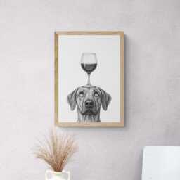 Rhodesian Ridgeback Dog Art Print, Funny & Wine Drawing, Lover Wall Decor, Lovers Gifts - thumbnail 2