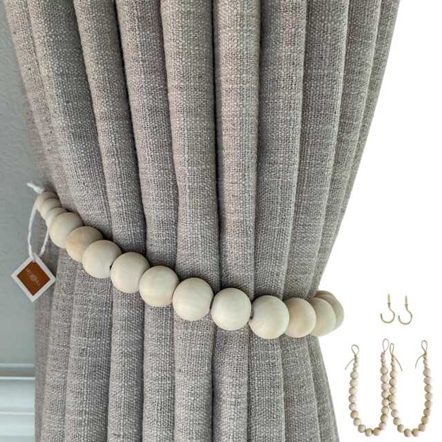Curtain Tie Backs, Boho Decor, Wood Bead Tiebacks, Holdbacks For Bedroom, Ties Living Room, Farmhouse Decor - image 1