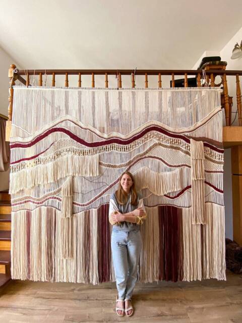 Huge Macrame Wall Hanging, Oversized Fiber Art, Large Curtain, Sound Diffuser, Double-Sided Room Divider - image 1