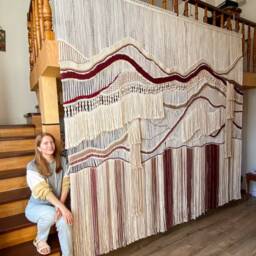 Huge Macrame Wall Hanging, Oversized Fiber Art, Large Curtain, Sound Diffuser, Double-Sided Room Divider - thumbnail 2